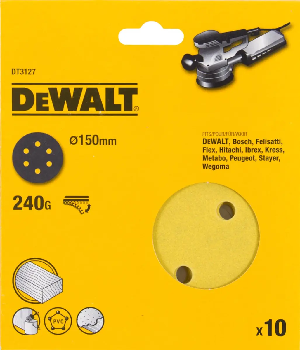 DeWalt DT3127 P240 Schuurschijf 150mm - 10 Stuks