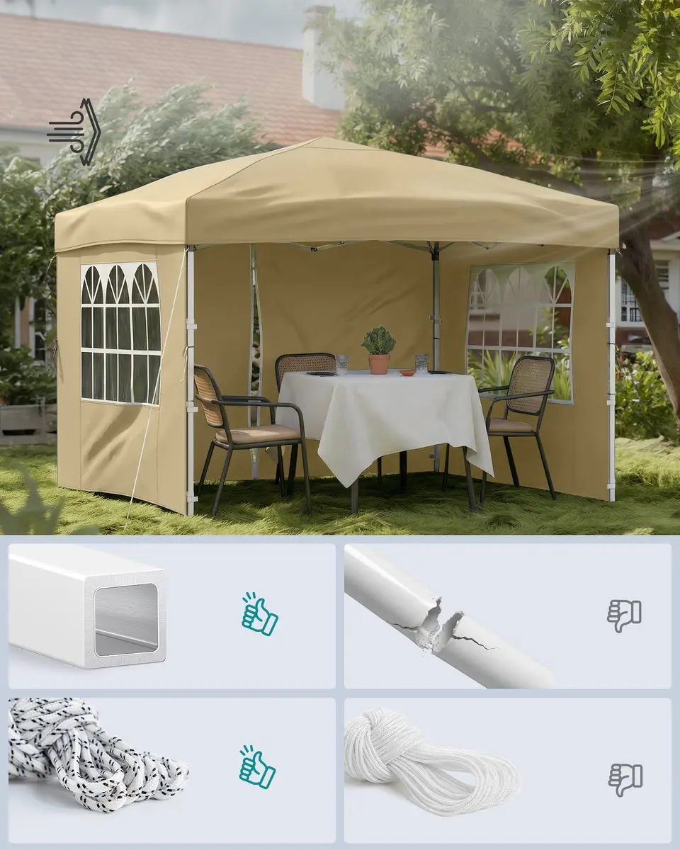 Songmics Opvouwbare Partytent 3x3m - 3 Zijkanten Beige - afbeelding 6 van 6
