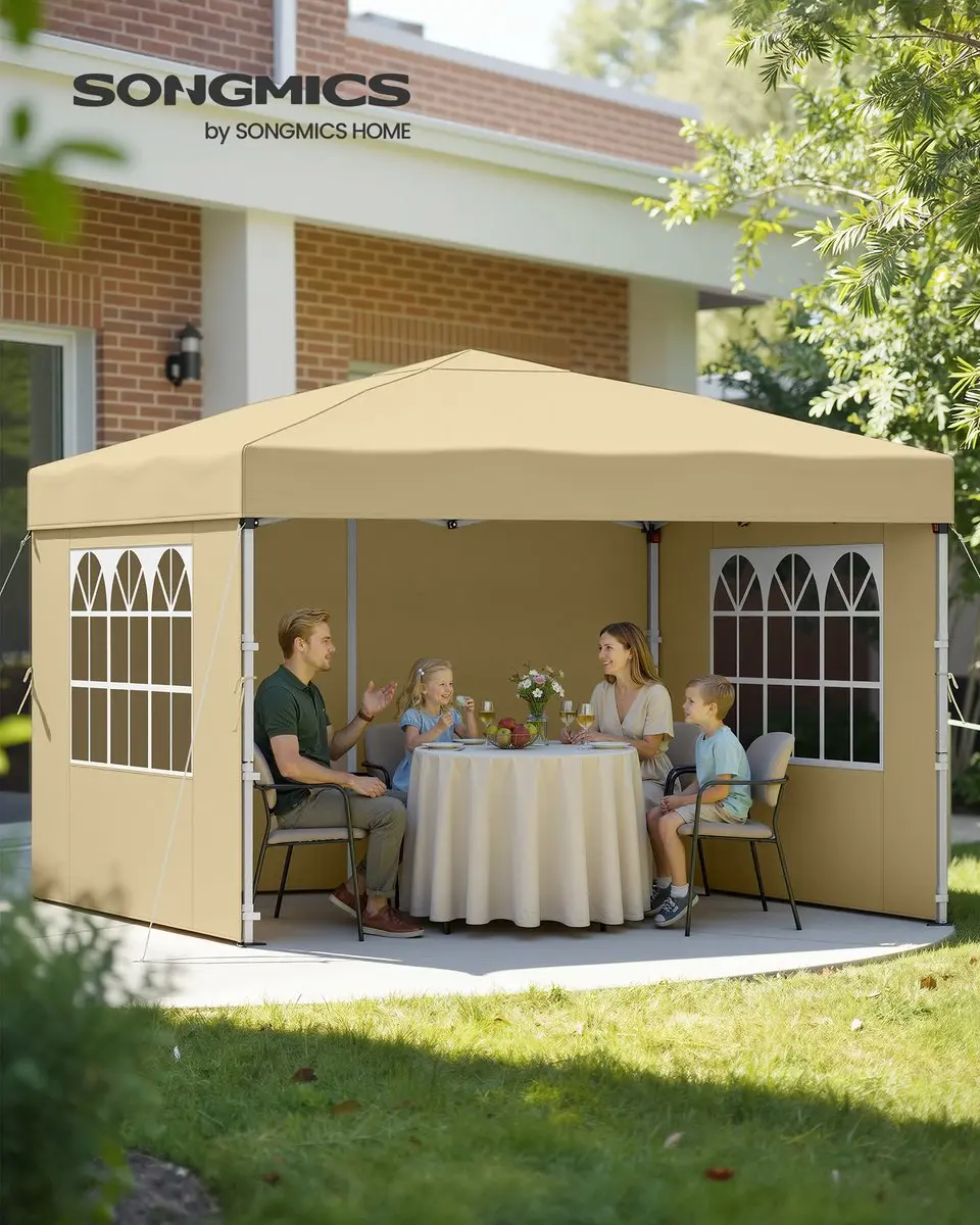 Songmics Opvouwbare Partytent 3x3m - 3 Zijkanten Beige