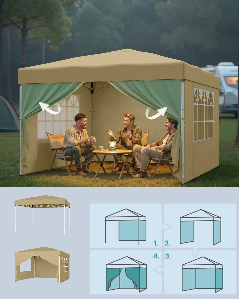 Songmics Opvouwbare Partytent 3x3m - 3 Zijkanten Beige
