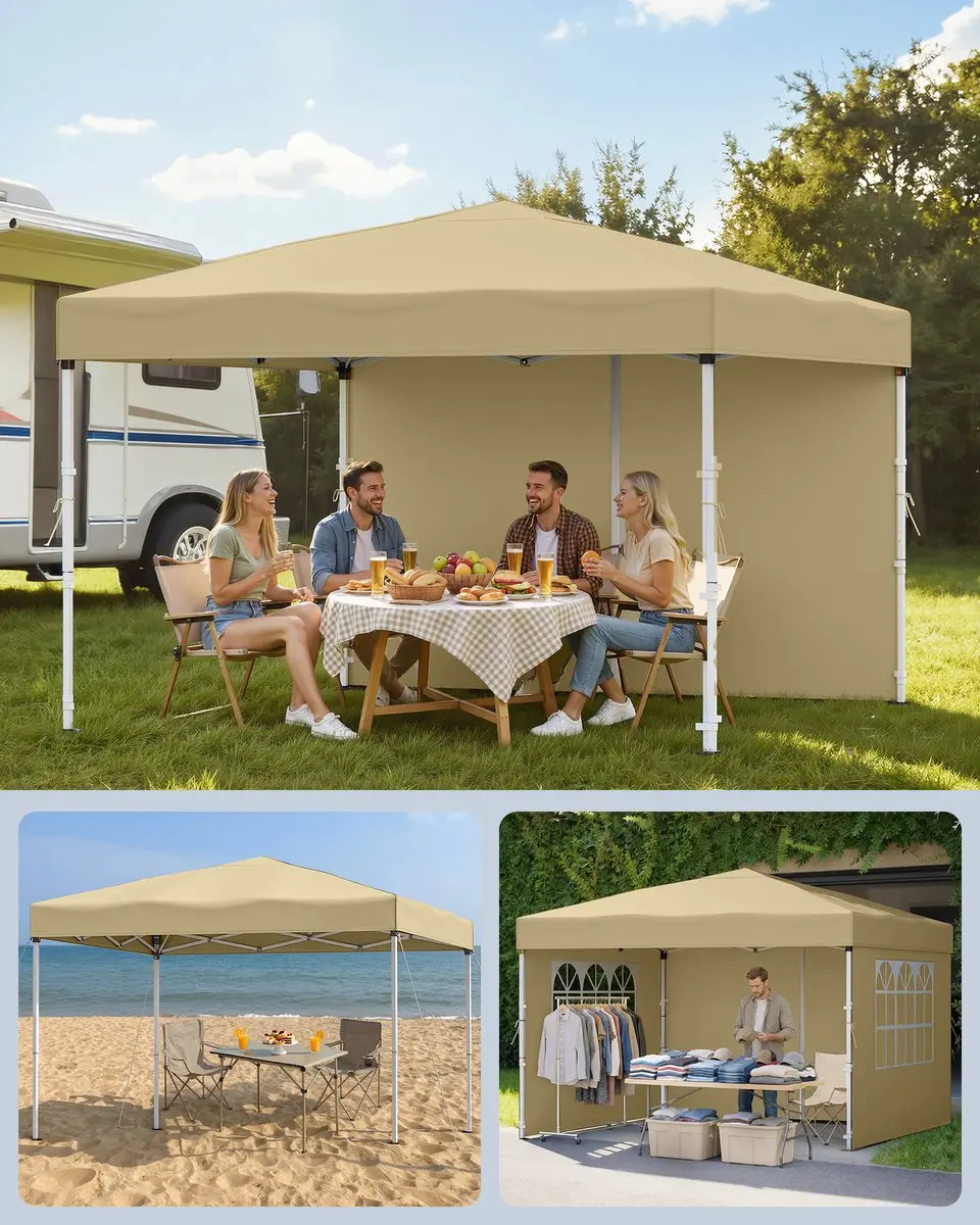 Songmics Opvouwbare Partytent 3x3m - 3 Zijkanten Beige