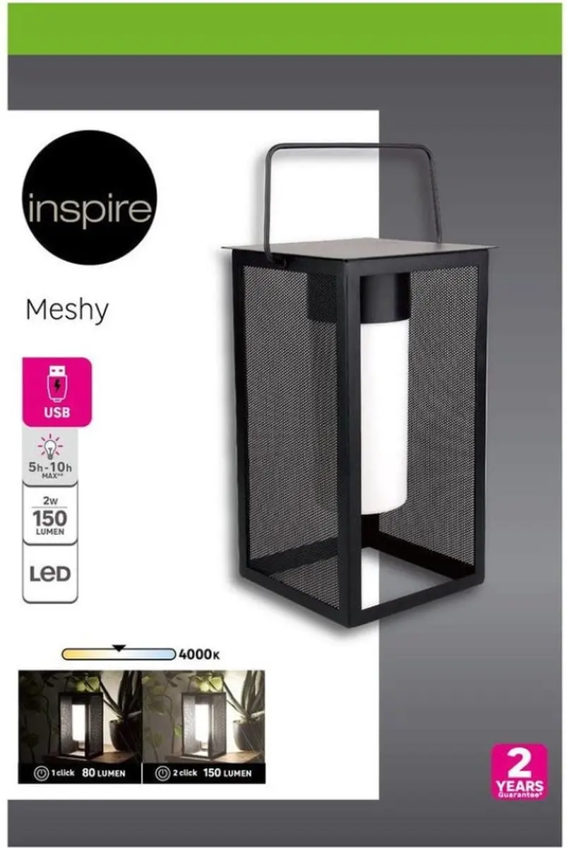 Inspire Meshy USB Oplaadbare LED Tafellamp 150lm - 4000K - Wit