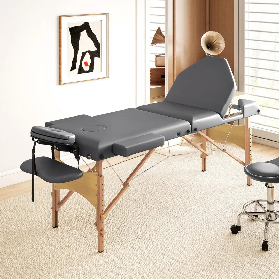 Homcom Massagetafel Beukenhout 215x60x89cm - Grijs