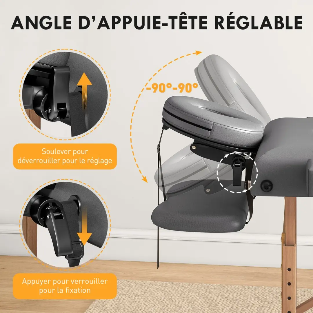 Homcom Massagetafel Beukenhout 215x60x89cm - Grijs