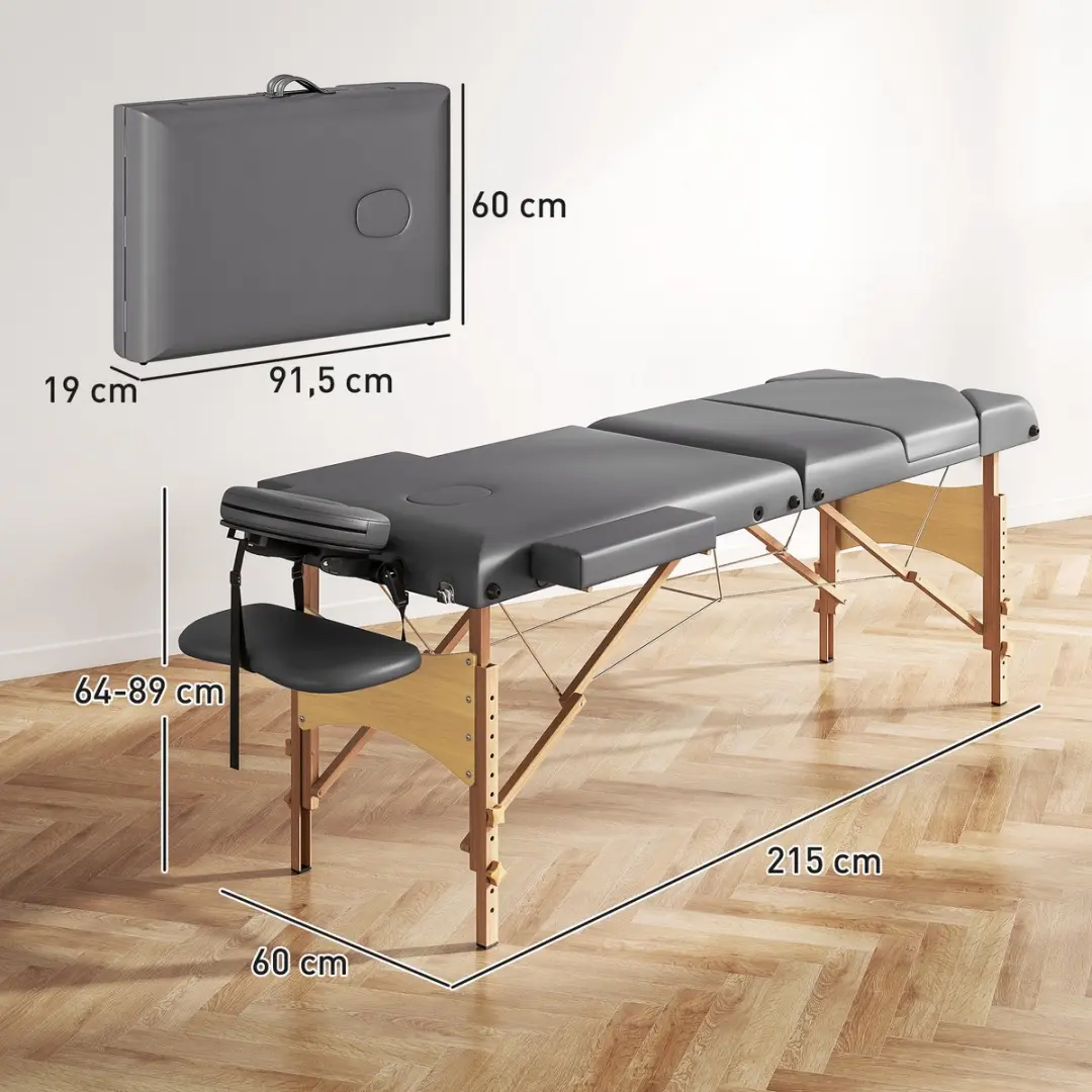 Homcom Massagetafel Beukenhout 215x60x89cm - Grijs