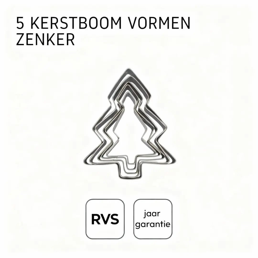 Zenker Kerstboom Koekjesvormpjes - 5 Stuks - Roestvrij Staal