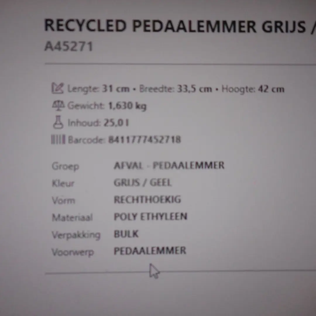Araven Recycled Pedaalemmer 25L - Grijs/Geel