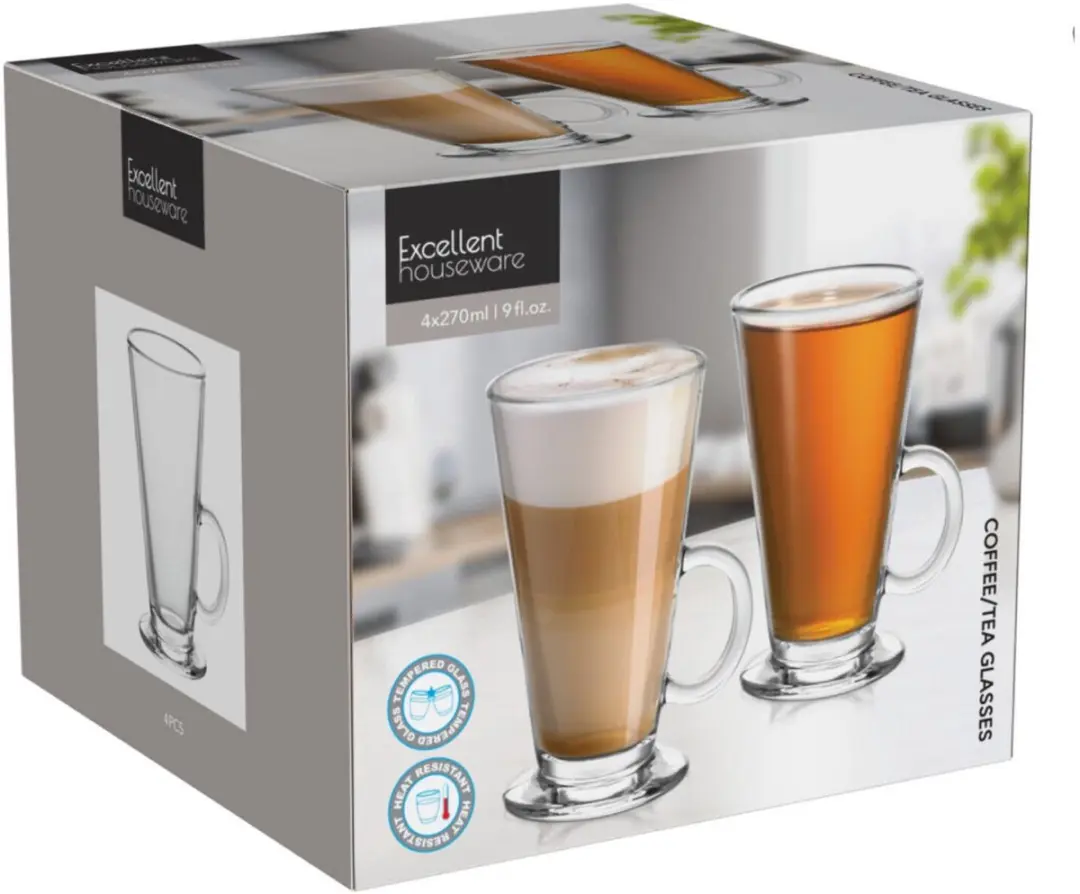 Excellent Houseware Latte Macchiato Glas 270ml - 4 Stuks