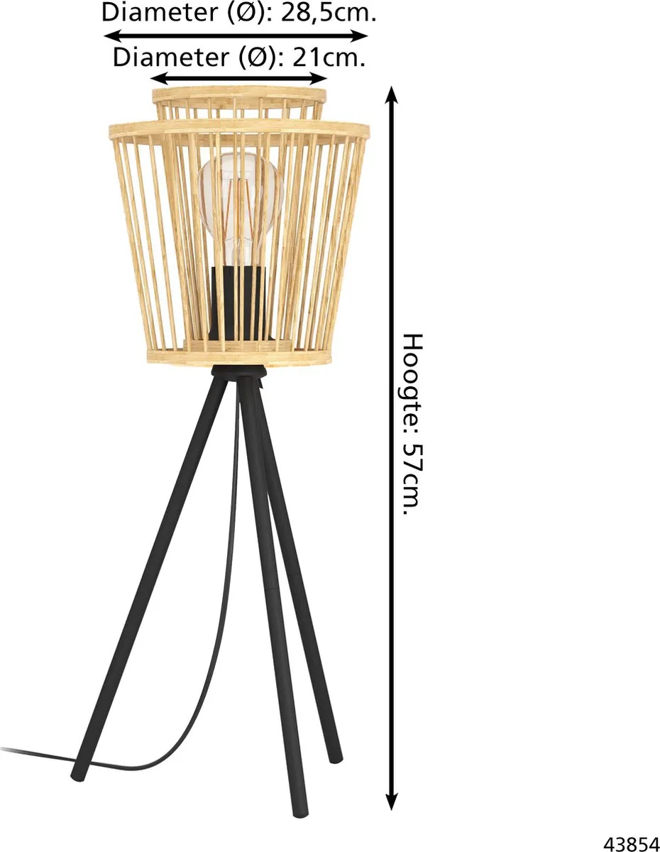 Eglo Hykeham Tafellamp E27 - 57cm - Staal/Bamboe - Zwart/Bruin