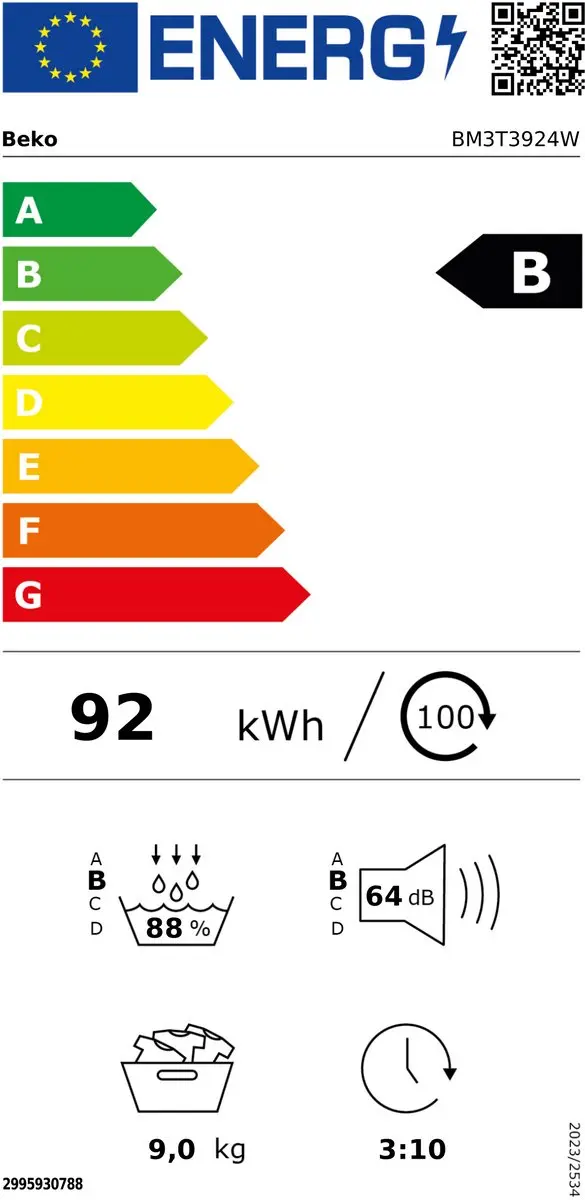 Beko BM3T3924W Warmtepompdroger 9 kg - Wit