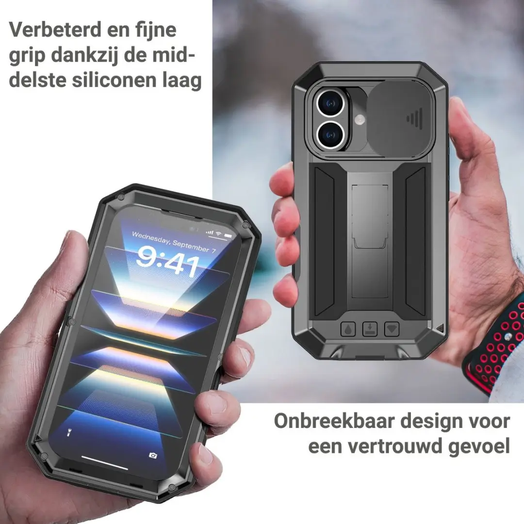 Fonu iPhone 16 Stofdicht Metal Hoes - Zwart