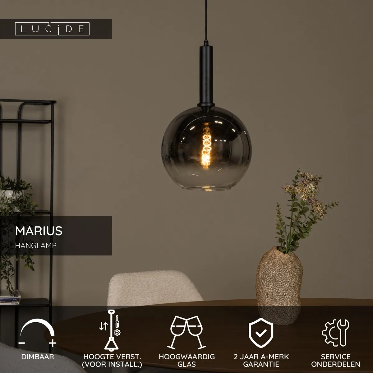 Lucide Marius Hanglamp Ø30cm - 1xE27 - Zwart