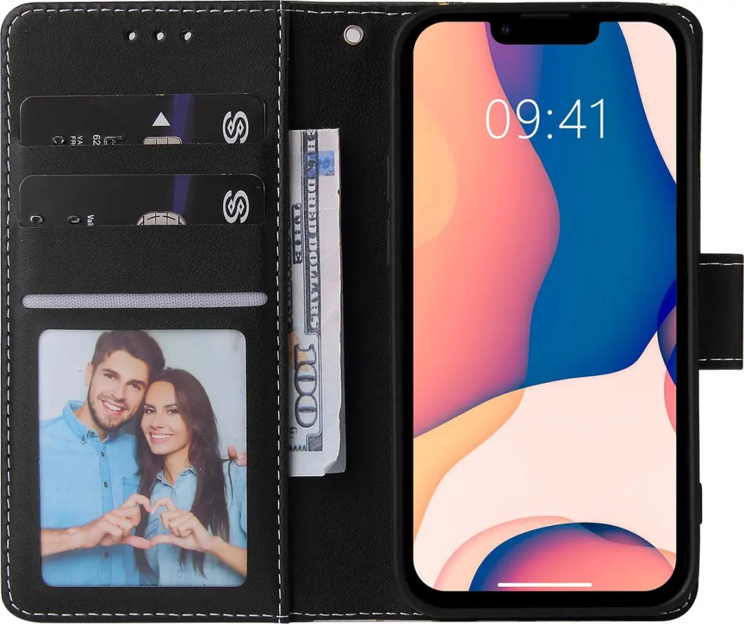 Fonu Marmer Bookcase iPhone 14 Pro Max Hoesje - 3 Stuks - Zwart