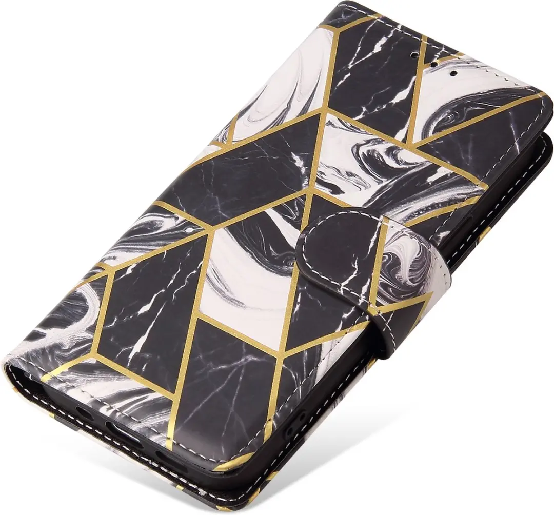 Fonu Marmer Bookcase iPhone 14 Pro Max Hoesje - 3 Stuks - Zwart