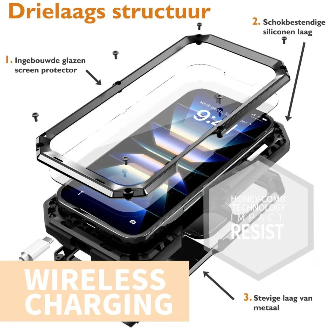 Fonu iPhone 16 Pro Stofdicht Metal Hoes - Zwart