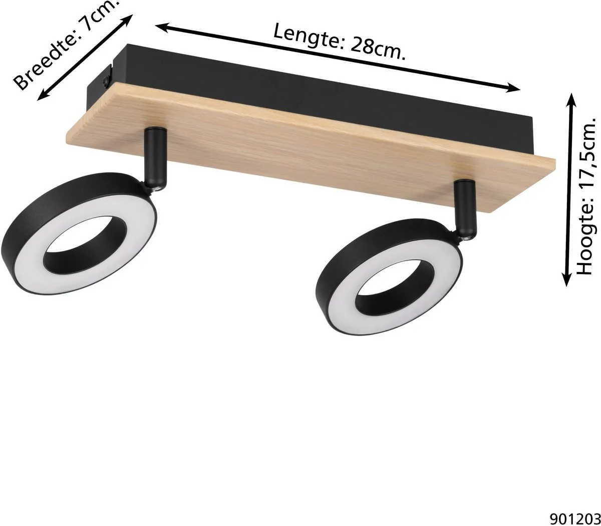 Eglo Rielves Spot LED 28cm - 2 Lichtpunten - Bruin/Zwart/Wit