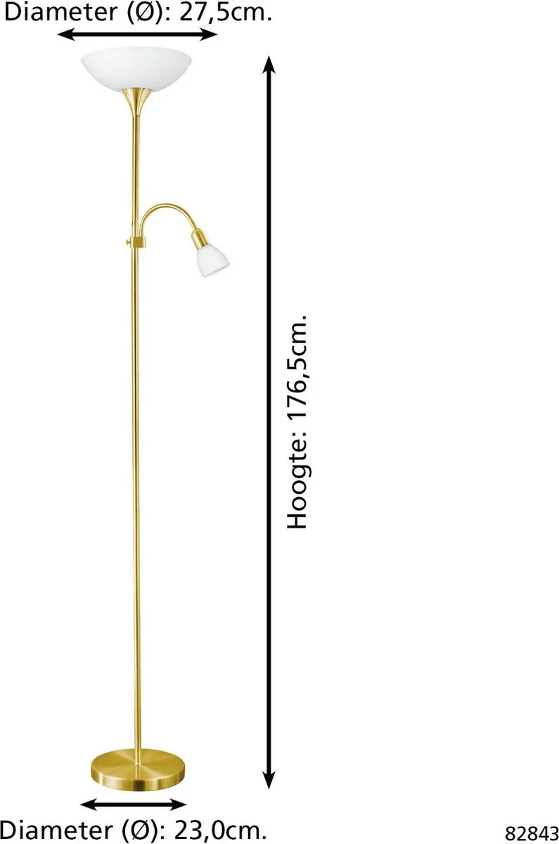 Eglo Up 2 Vloerlamp 176,5cm - Wit/Goud