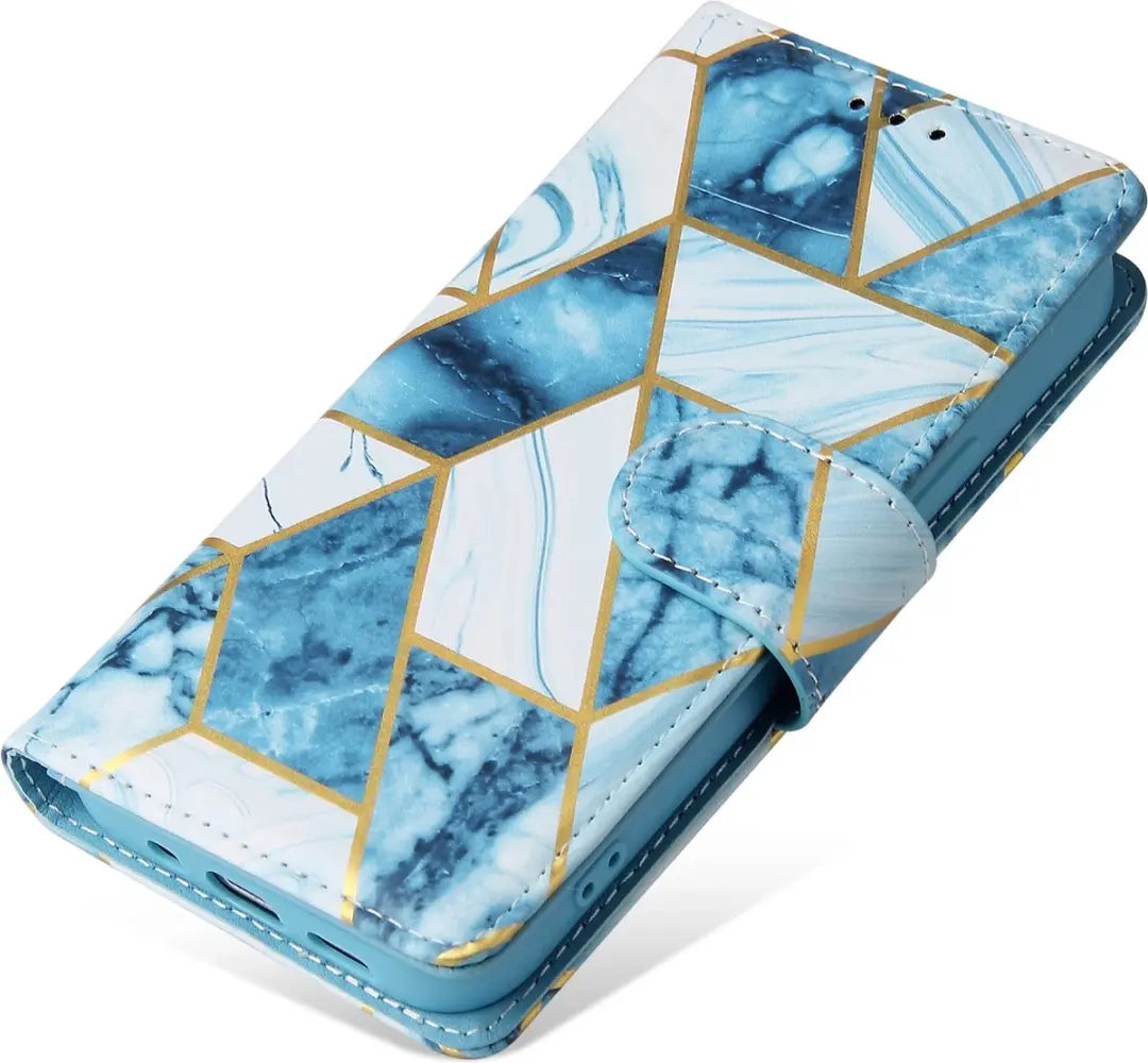 Fonu Marmer Bookcase iPhone 14 Plus Hoesje - Blauw - 3 Pasjes - afbeelding 6 van 6