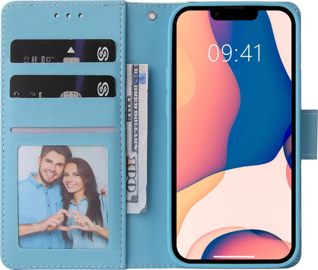 Fonu Marmer Bookcase iPhone 14 Plus Hoesje - Blauw - 3 Pasjes