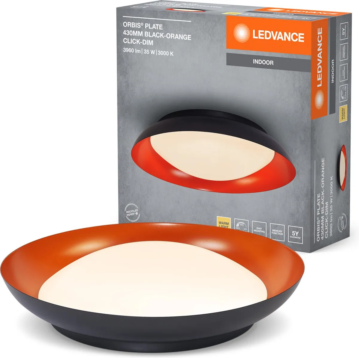 LEDVANCE Orbis Plate LED Plafondlamp 35W 1700lm - Zwart/Geel