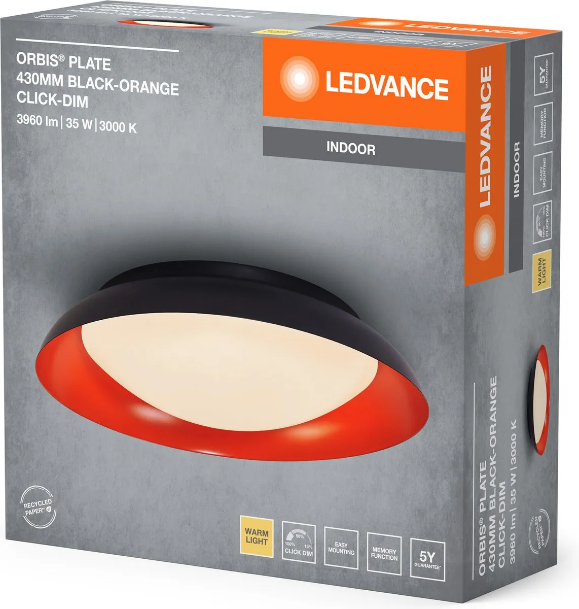 LEDVANCE Orbis Plate LED Plafondlamp 35W 1700lm - Zwart/Geel