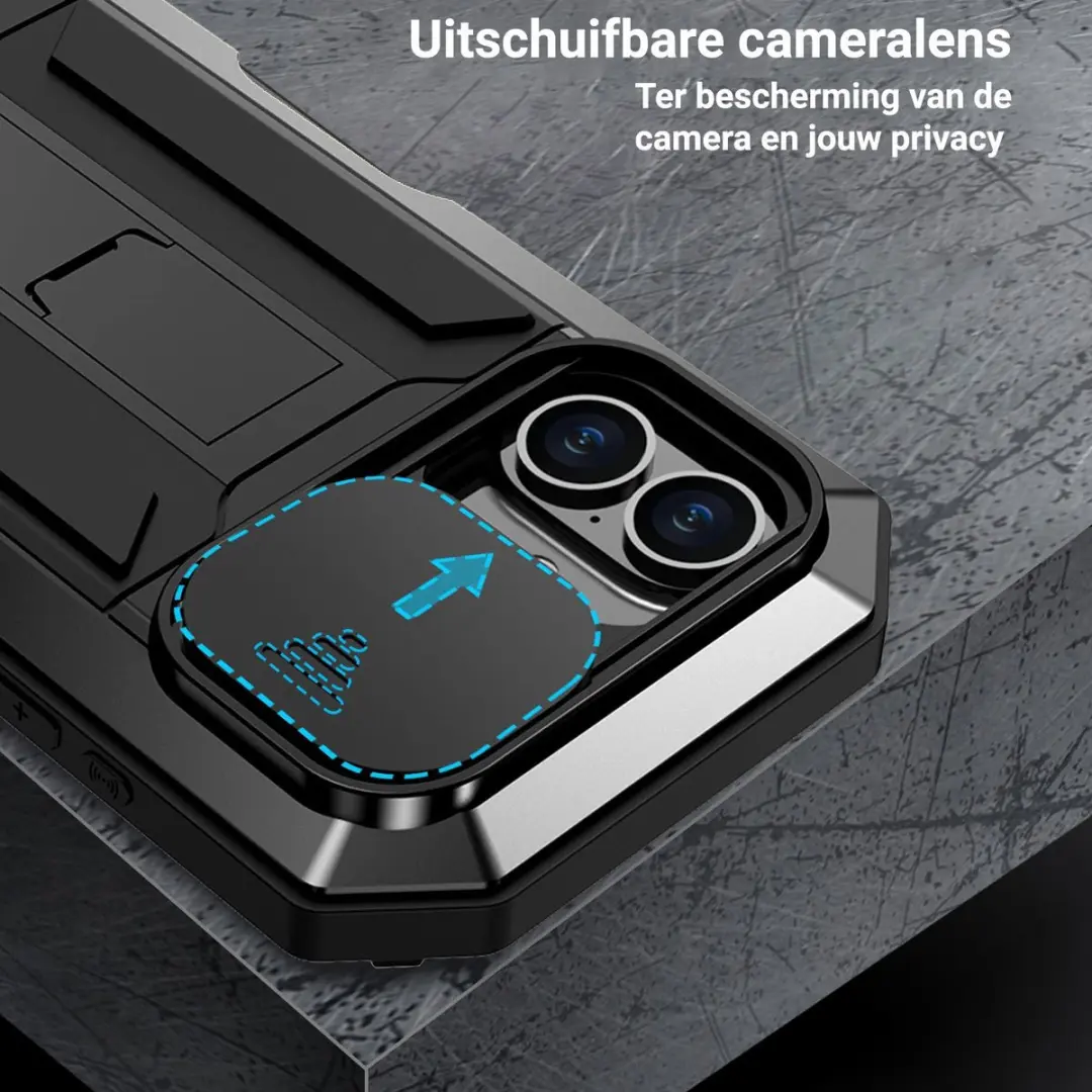 Fonu iPhone 16 Plus Stofdicht Metal Hoes - Zwart