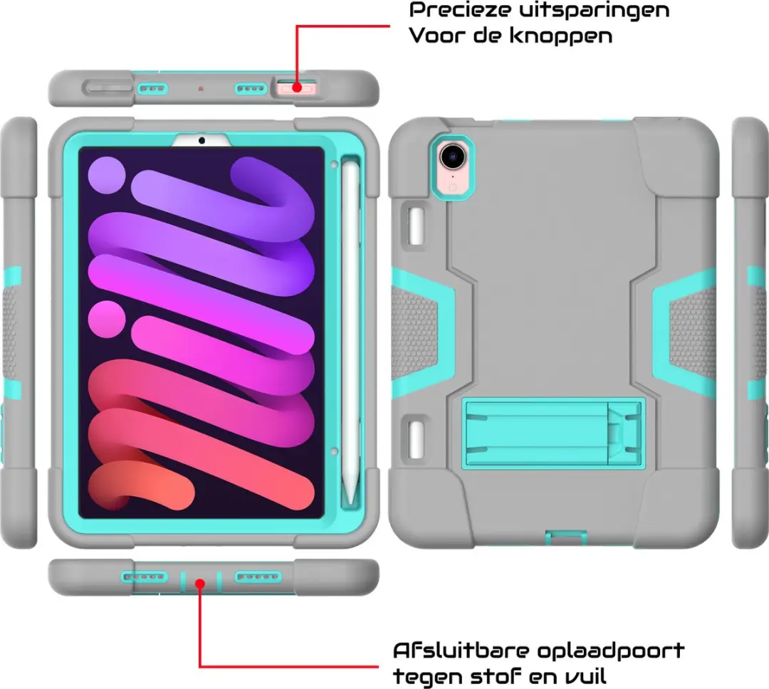 Fonu Shockproof Standcase Cover 8361 - iPad Mini 6/7 Grijs