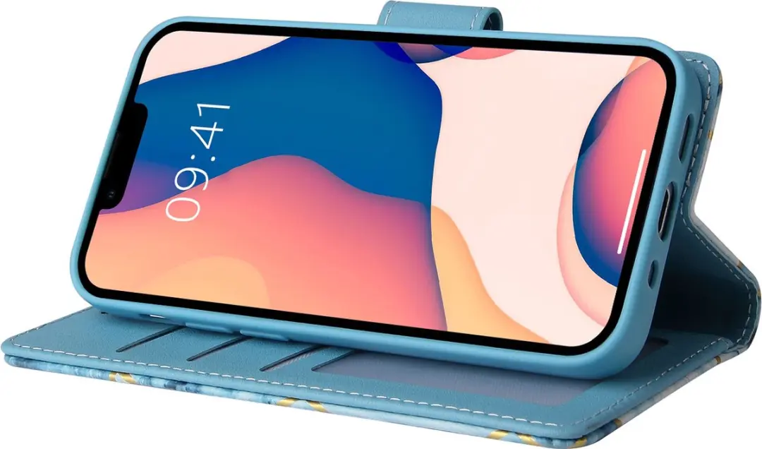 Fonu Marmer Bookcase iPhone 14 Pro Hoesje - Blauw - 3 Pasjes