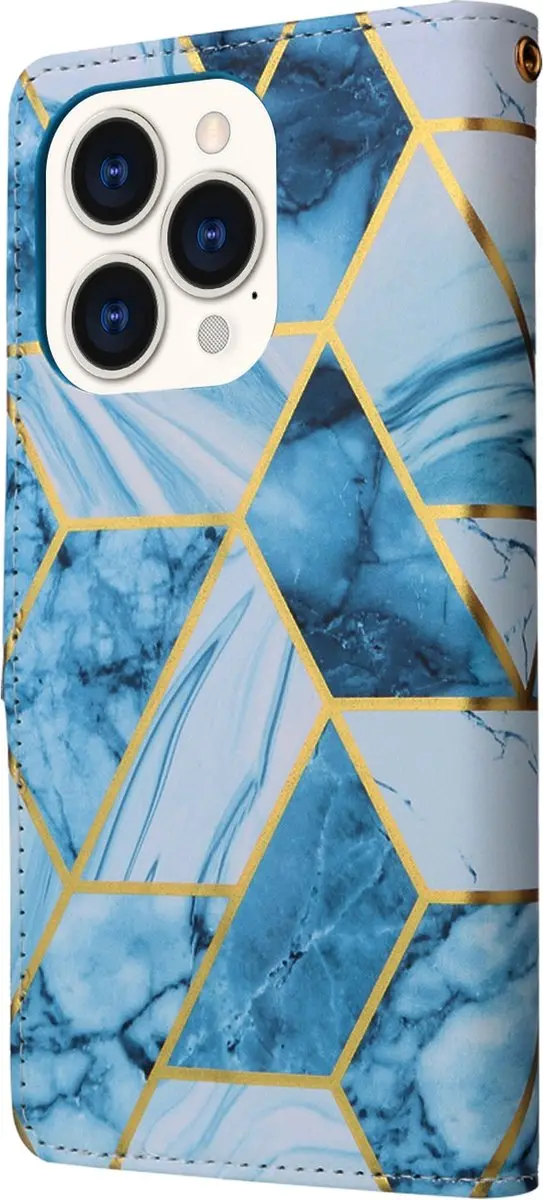 Fonu Marmer Bookcase iPhone 14 Pro Hoesje - Blauw - 3 Pasjes