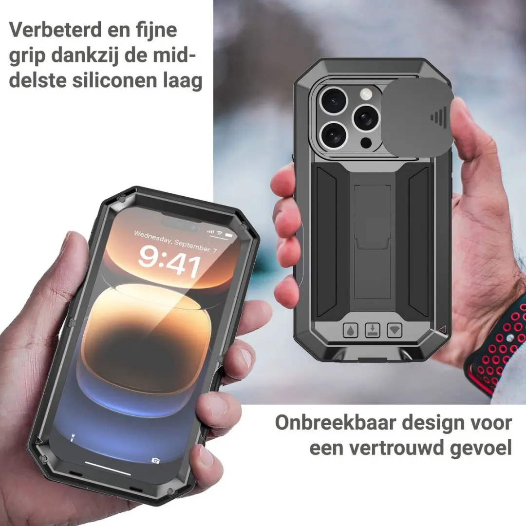 Fonu iPhone 16 Pro Max Stofdicht Metal Hoes - Zwart