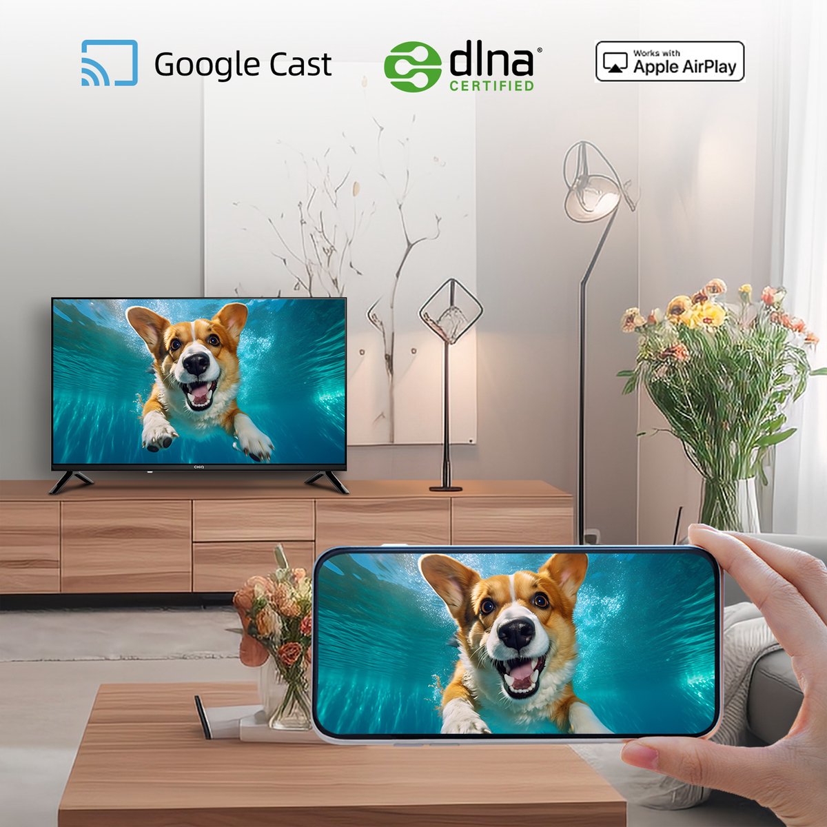 CHiQ L32FM10V - Smart TV 32 Inch - Full HD - Metalen Randloos - Google Assistant - Dolby Audio - HDMI - 2025 Nieuw