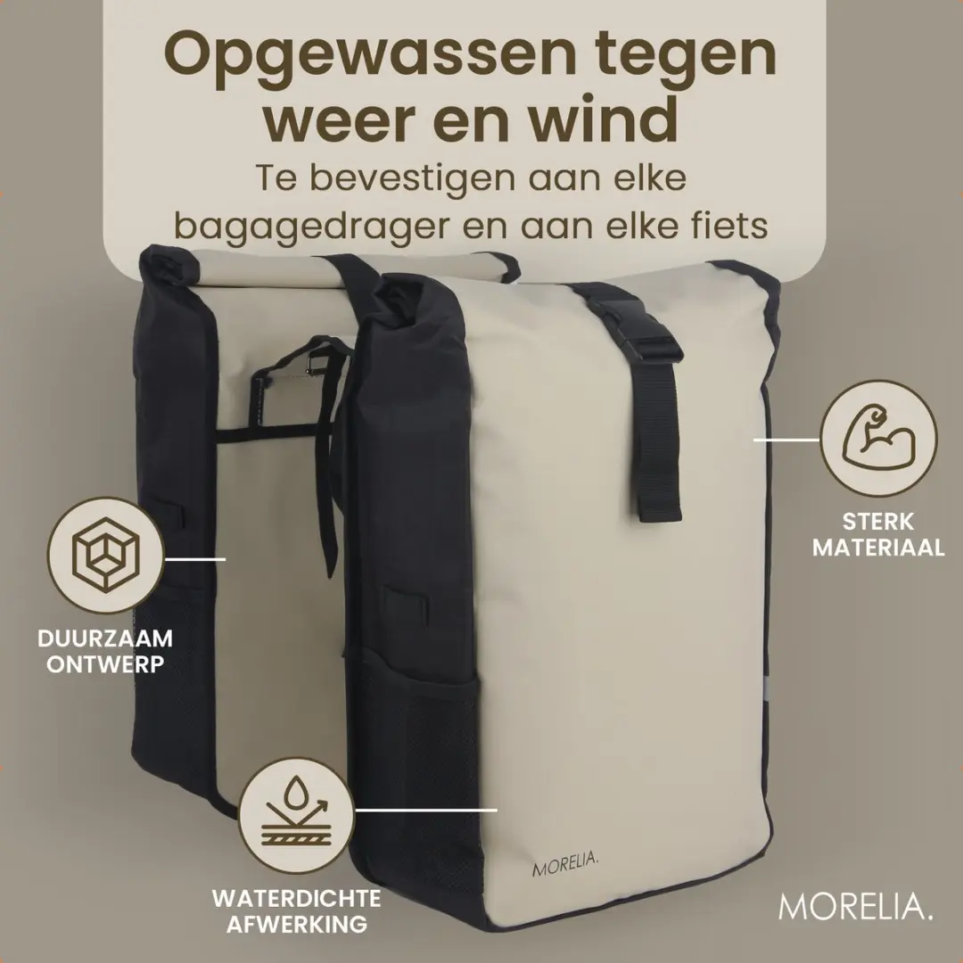 Morelia Fietstas 44L - Dubbel - Waterdicht - Beige - afbeelding 6 van 6