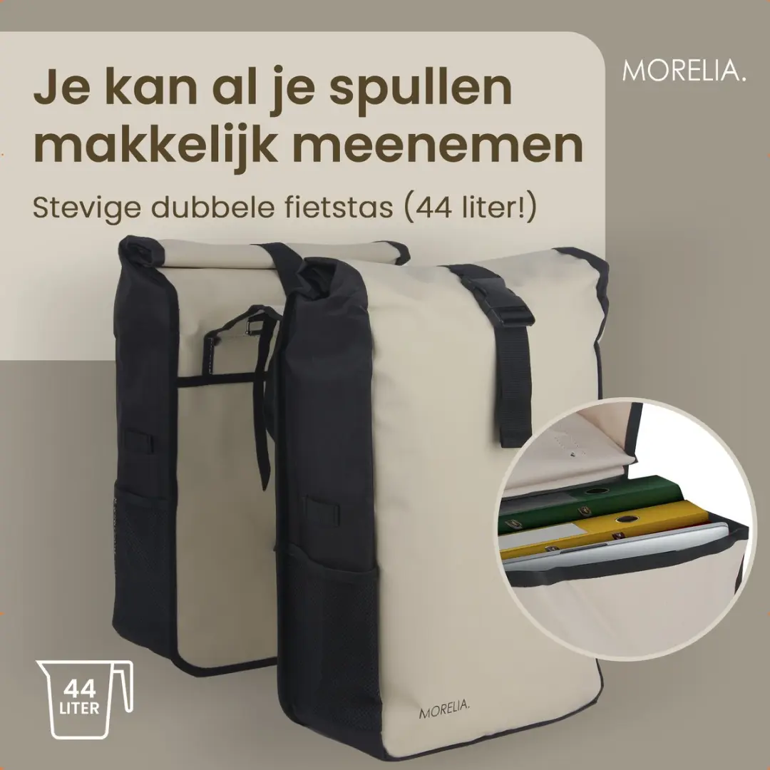 Morelia Fietstas 44L - Dubbel - Waterdicht - Beige