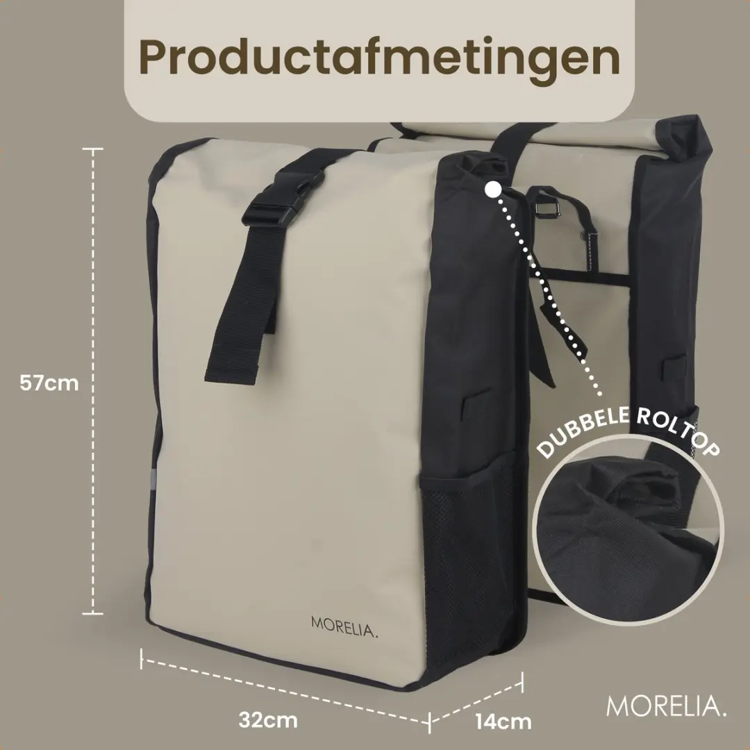 Morelia Fietstas 44L - Dubbel - Waterdicht - Beige