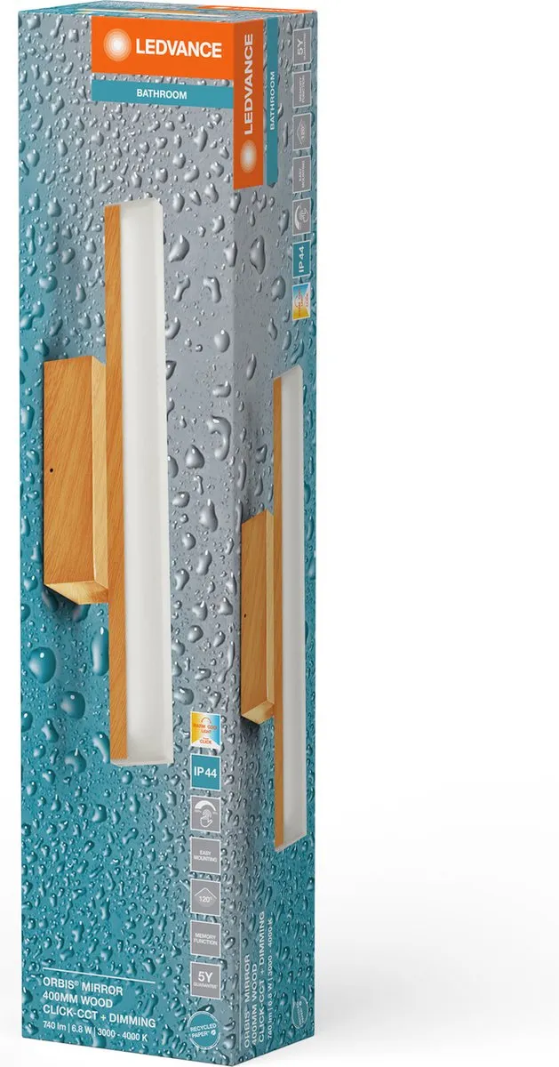 LEDVANCE Orbis Mirror 40cm Click CCT DIM IP44 - Houten decor