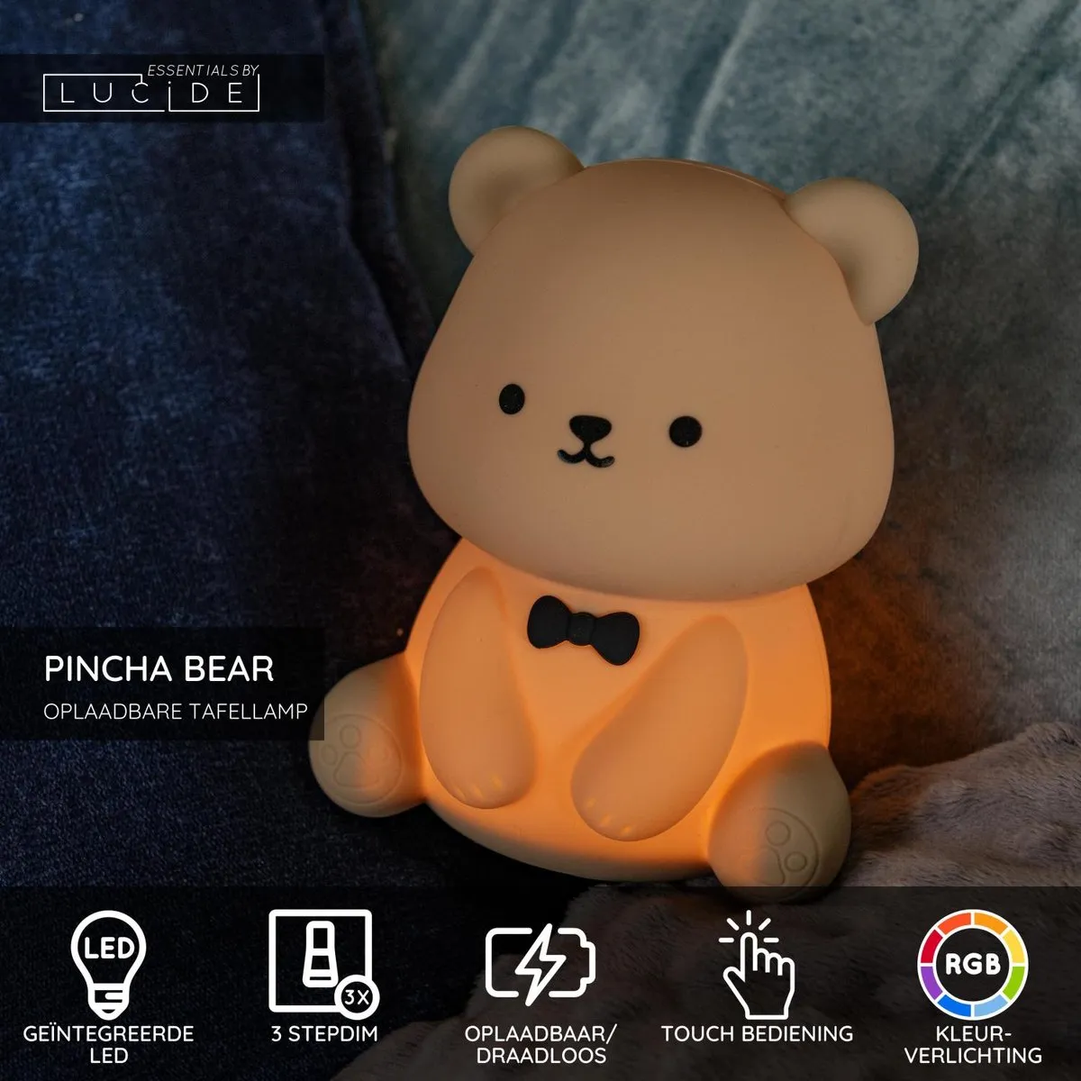 Lucide Pincha Bear Oplaadbare Tafellamp - RGB 0,5W - Bruin