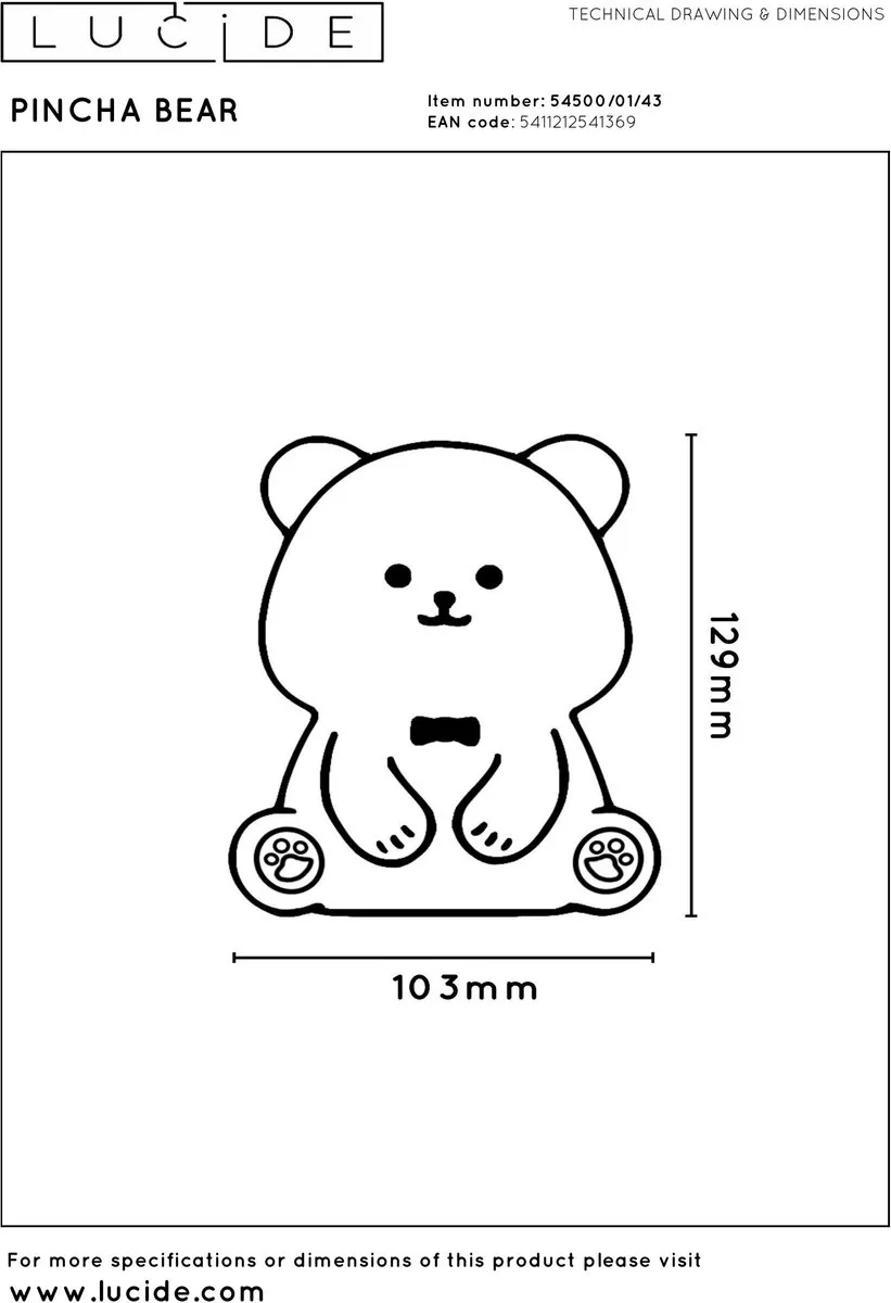 Lucide Pincha Bear Oplaadbare Tafellamp - RGB 0,5W - Bruin