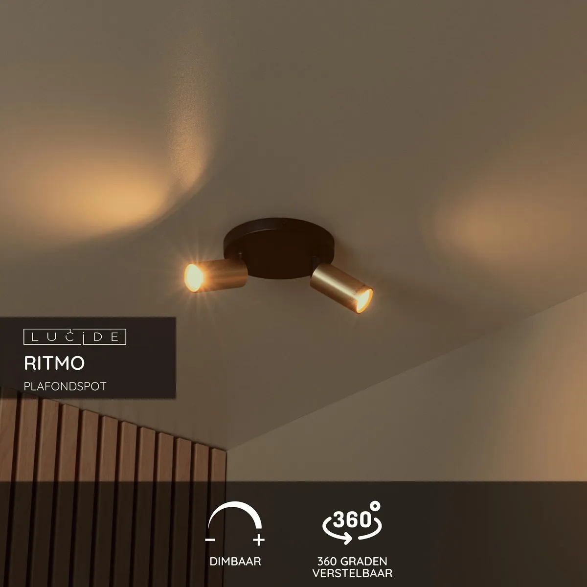 Lucide Ritmo Plafondspot Ø15cm Mat Goud - 2xGU10