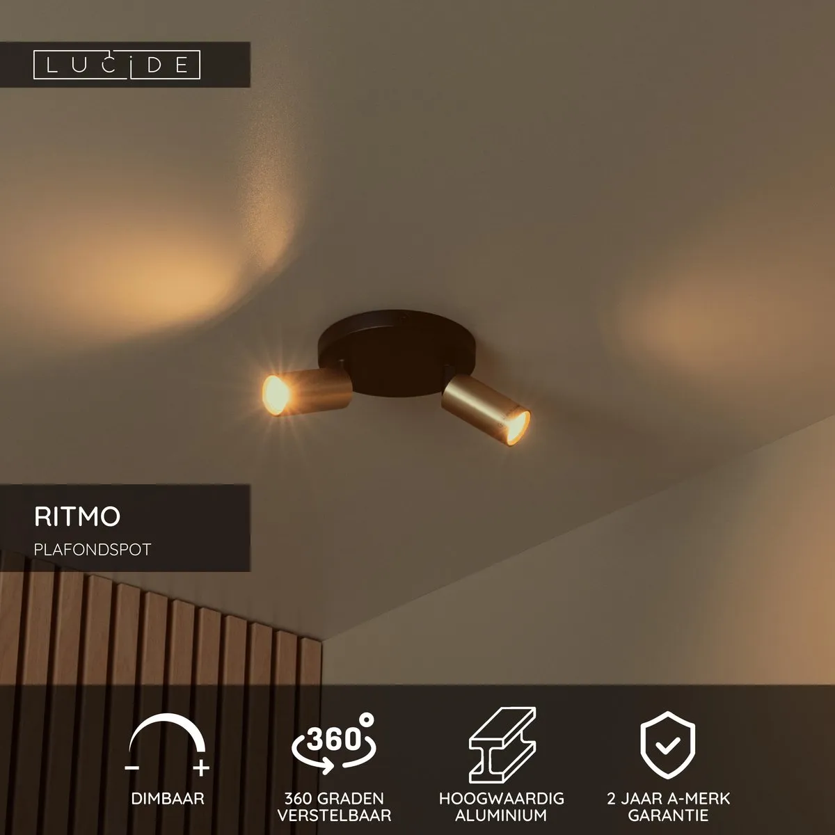 Lucide Ritmo Plafondspot Ø15cm Mat Goud - 2xGU10