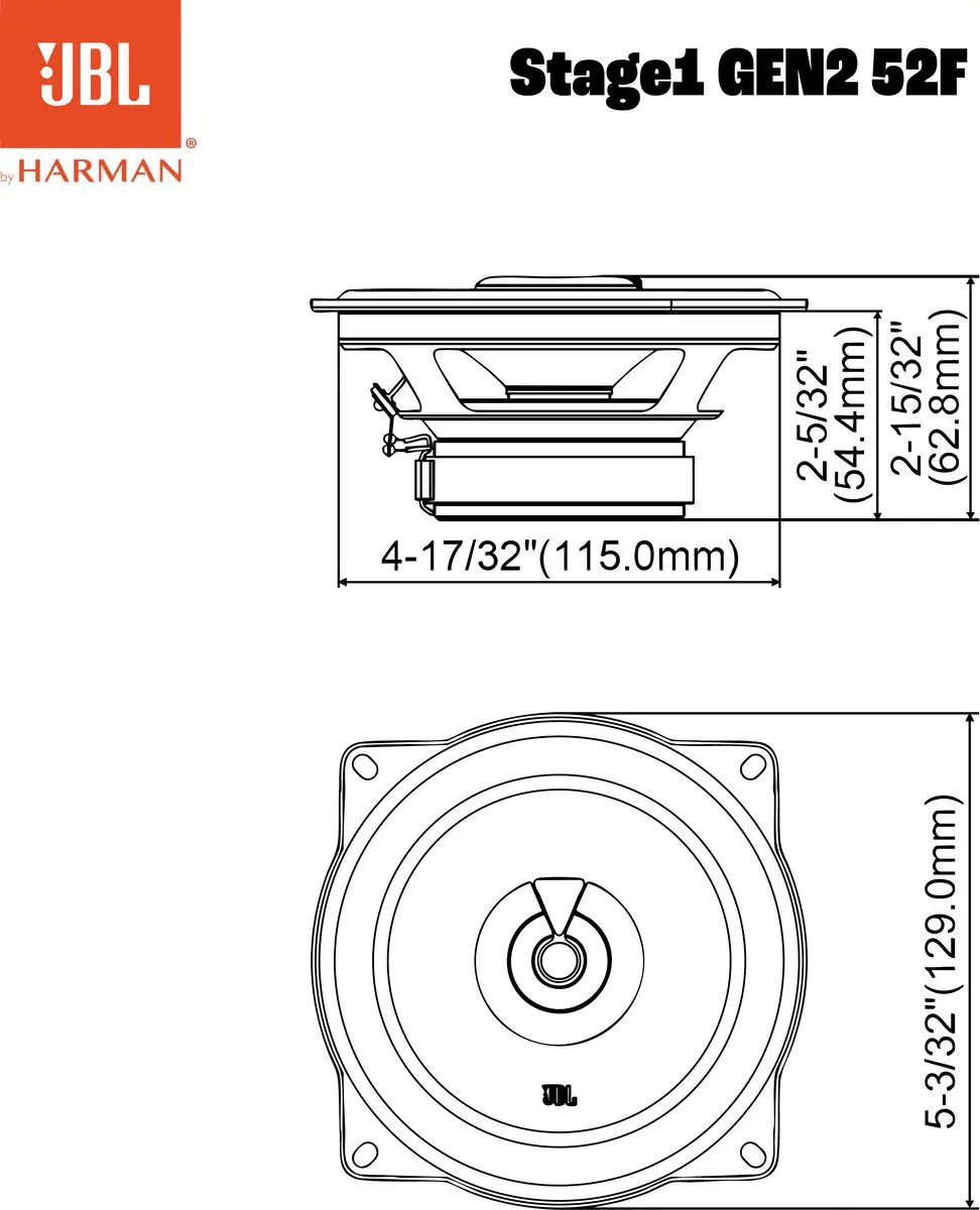 JBL STAGE1 Gen2 52F Autospeakers - 320W - 2-weg Coaxiaal - Orange/Zwart