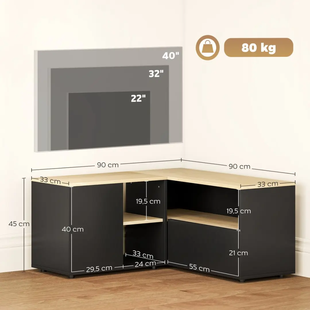 Homcom TV-standaard 90x90x45cm - Zwart - afbeelding 6 van 6