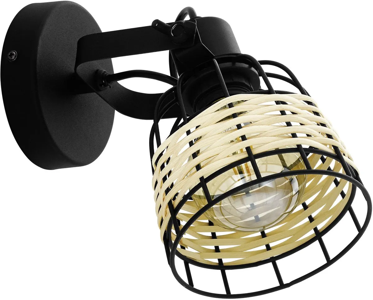 Eglo Anwick 1 Spot E27 - 14cm - Zwart/Rotan