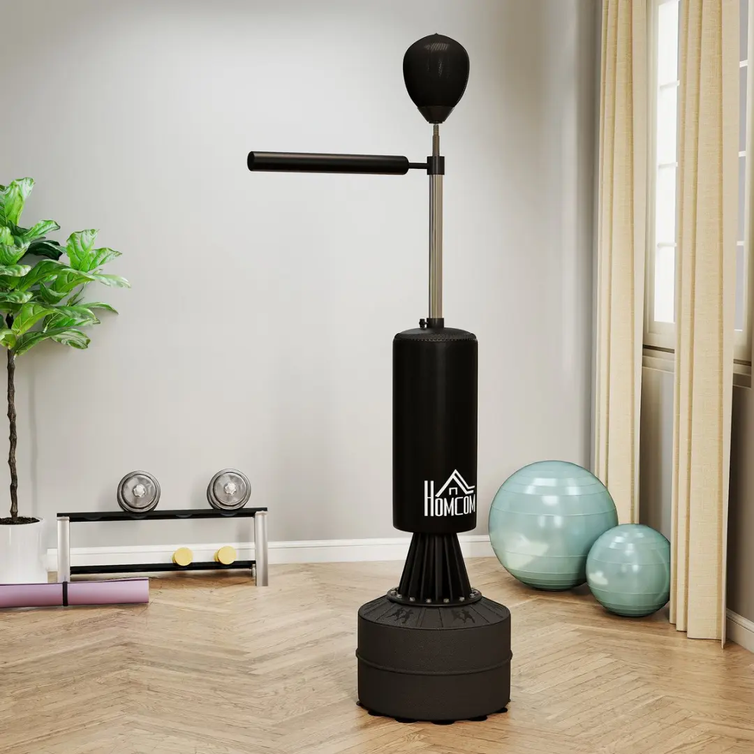 Homcom Bokszakstandaard Kunstleer 88x48x105-205cm - Zwart