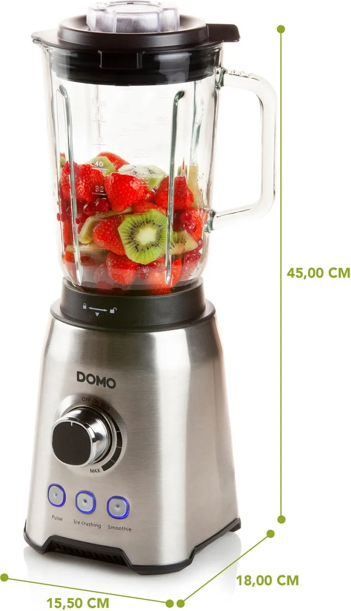 Domo DO710BL Blender 1000W - 1,5L Glazen Kan - afbeelding 6 van 6