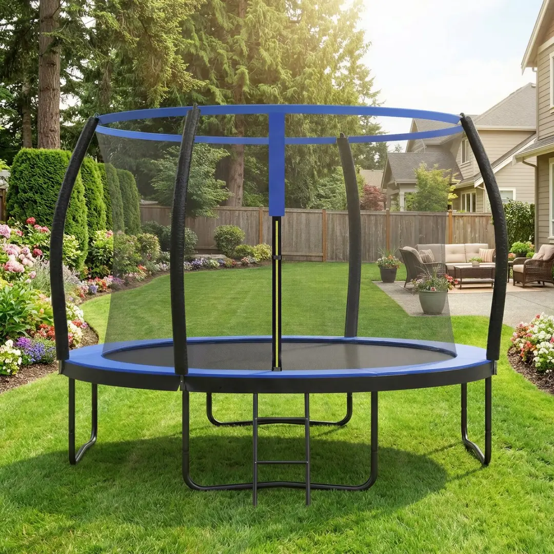 Songmics Trampoline 305cm Rond - Zwart-Blauw - Met Veiligheidsnet