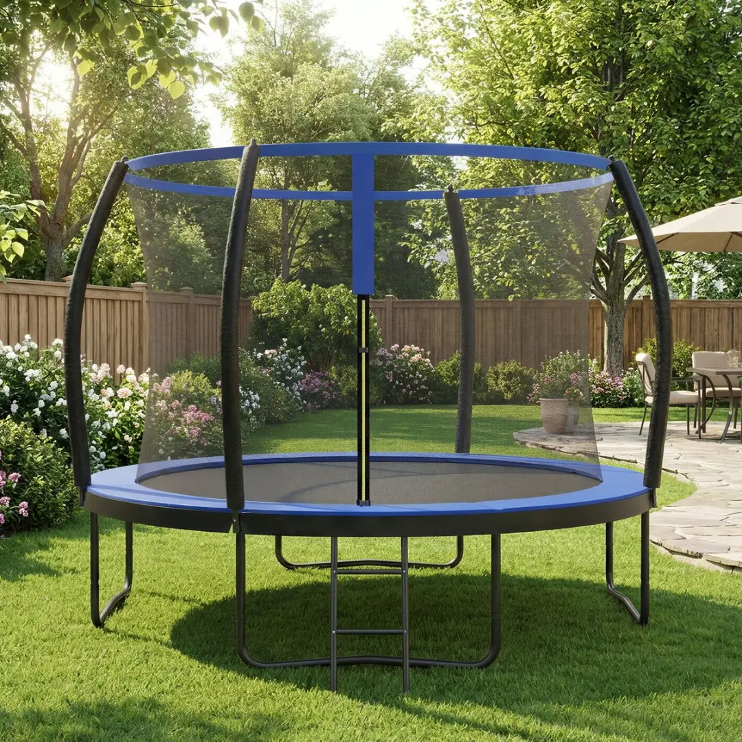 Songmics Trampoline 305cm Rond - Zwart-Blauw - Met Veiligheidsnet