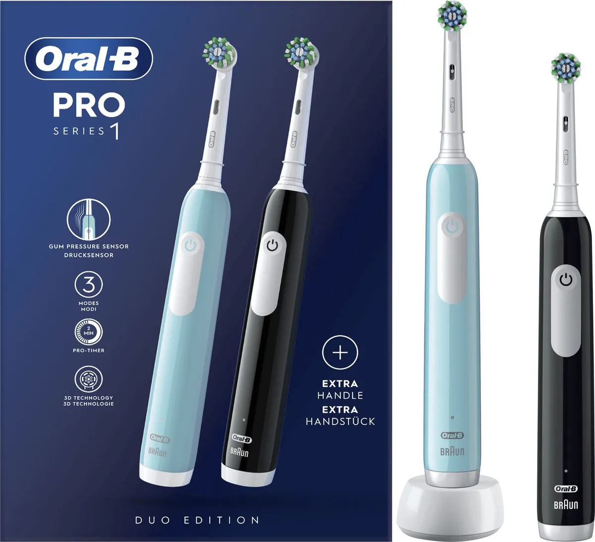 Oral-B Pro Series 1 PRO1CRSDUO Elektrische Tandenborstel - 2 Stuks - Zwart/Blauw