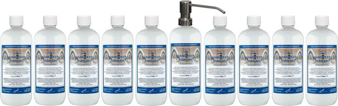 Splashbox Cosmetics Handzeep Hamam 1L - 10 Stuks - RVS Pomp