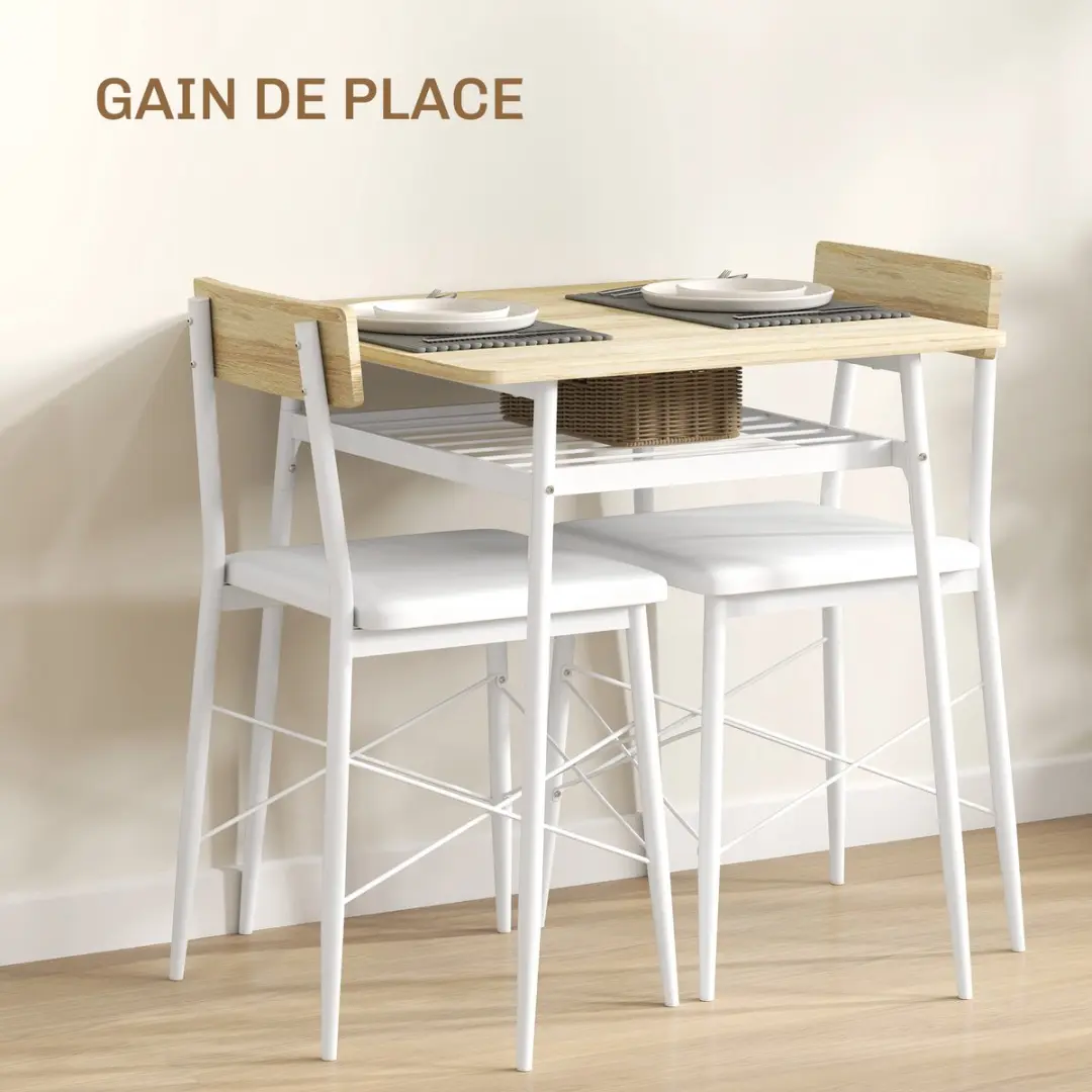 Homcom Eettafelset 70x75cm Eiken - 1 Tafel + 2 Stoelen