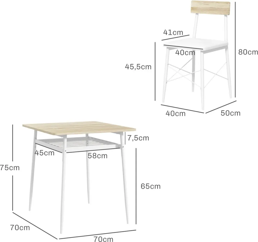 Homcom Eettafelset 70x75cm Eiken - 1 Tafel + 2 Stoelen - afbeelding 6 van 6
